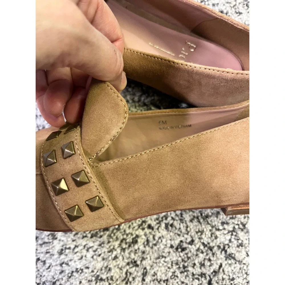 Paolo Suede Studded Pointed Toe‎ Flats Women Tan Size 6